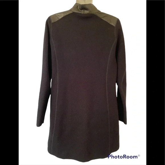 Eileen Fisher Black Wool Leather Jacket - Picture 5 of 8